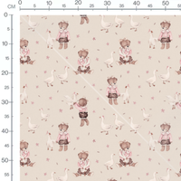 Tissu - Oursons roses et oies blanches