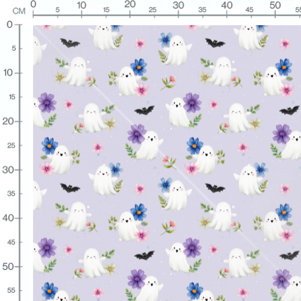 Tissu - Fantômes et fleurs colorées