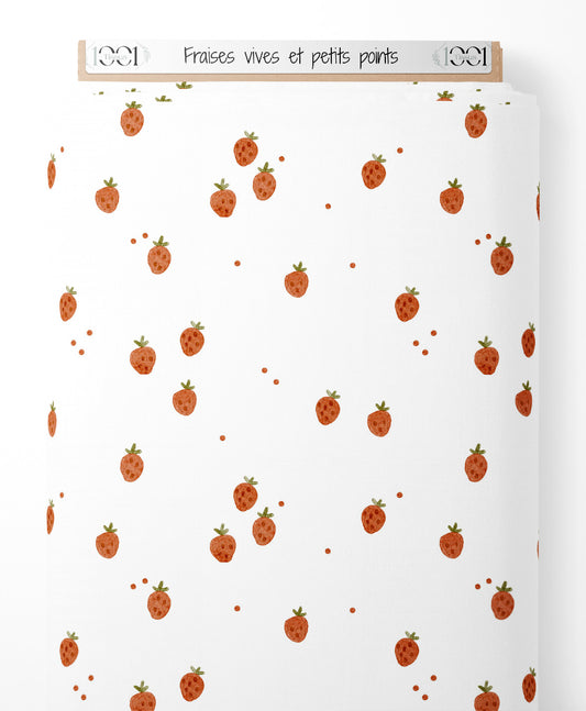 Tissu - Fraises vives et petits points