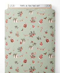 Tissu - Motifs de Noël sur fond vert