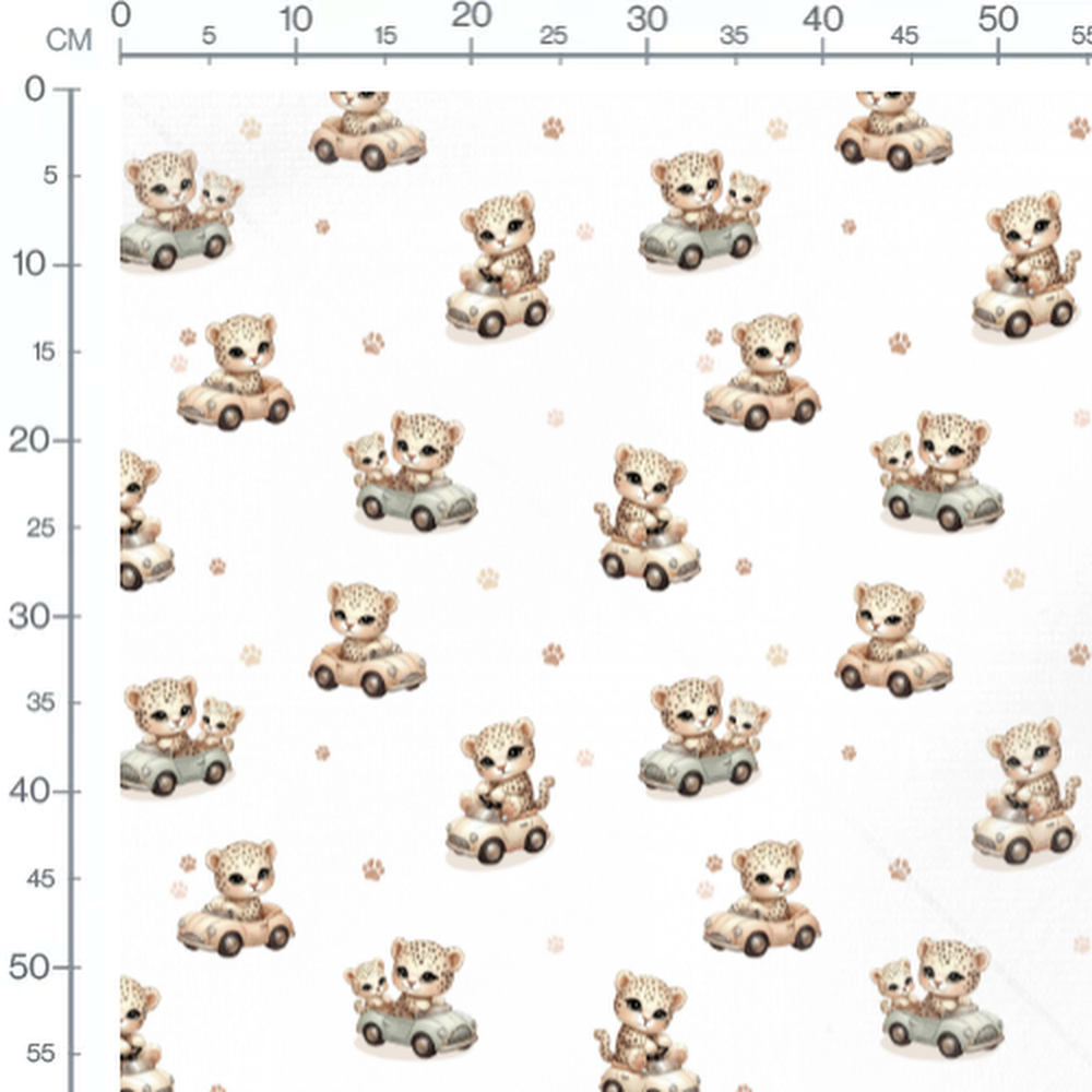Tissu - Léopards mignons sur fond blanc