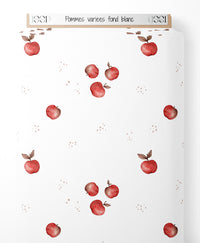 Tissu - Pommes variées sur fond blanc