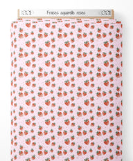 Tissu - Fraises aquarelle roses