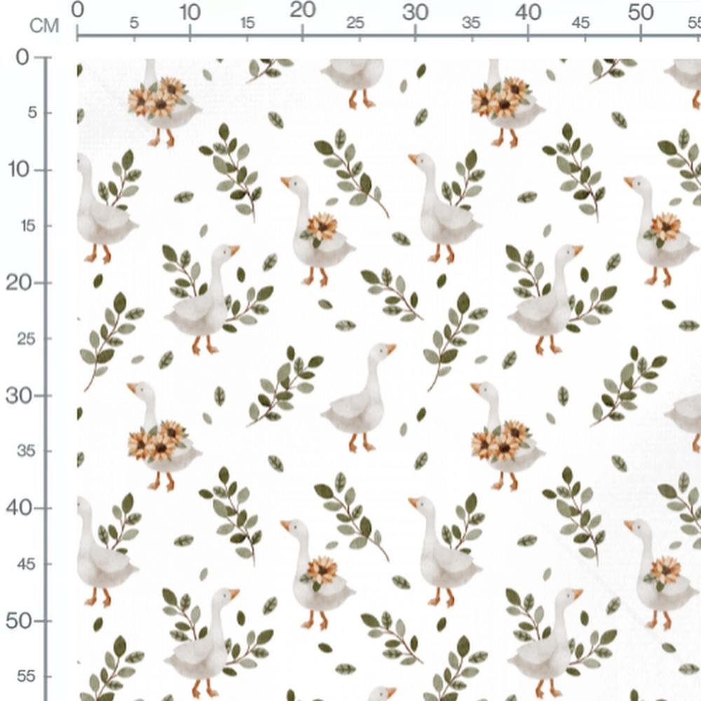 Tissu - Oies et feuillages verts