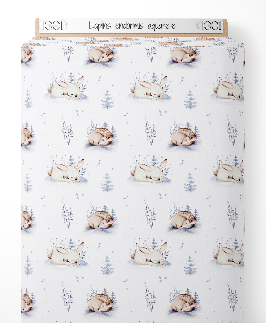 Tissu - Lapins endormis aquarelle