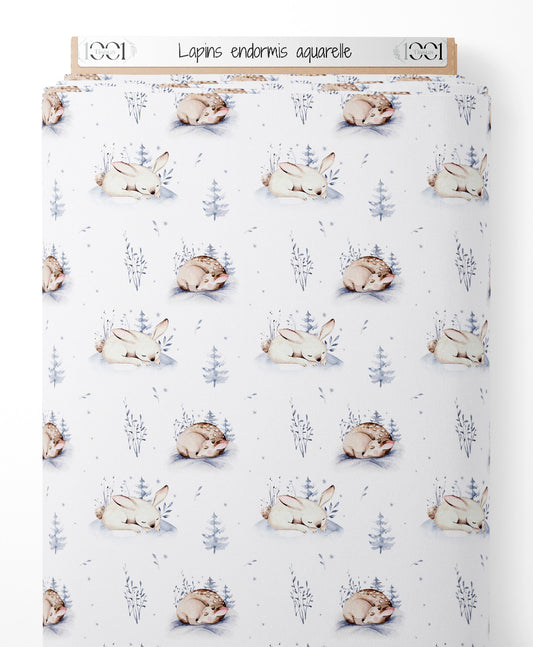 Tissu - Lapins endormis aquarelle