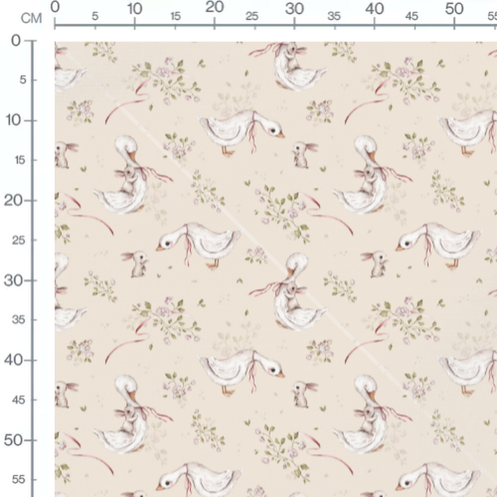 Tissu - Canards et lapins fleuris beige 3