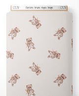 Tissu - Oursons bruns rayés beige