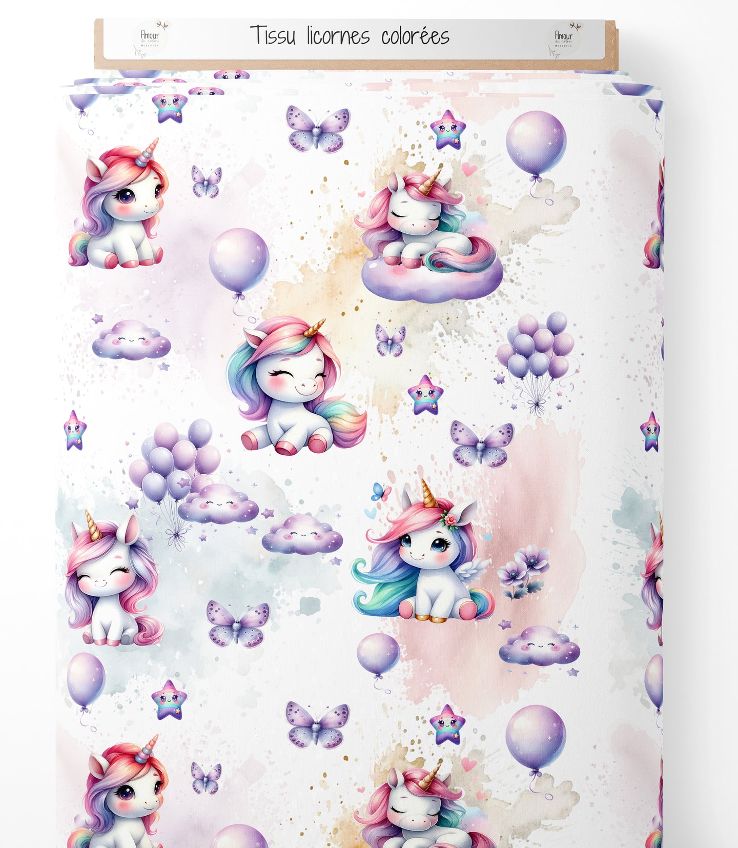 Tissu - Licornes colorées