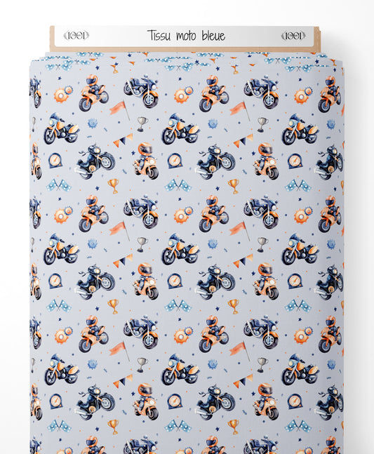 Tissu - Moto bleue