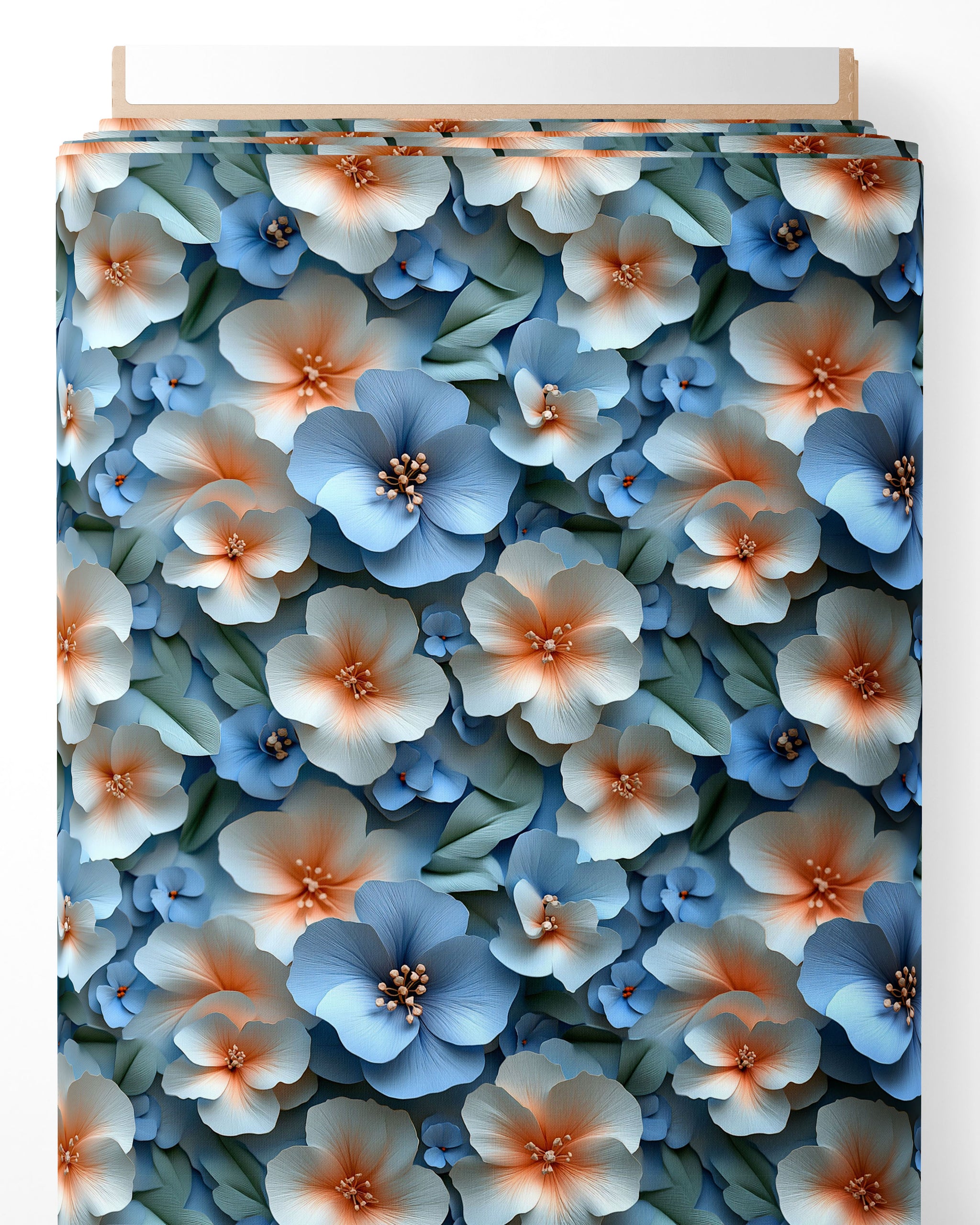 Tissu - 3D fleurs bleues